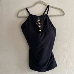 Blue Rod Beatty black tankini top with built in bra never worn